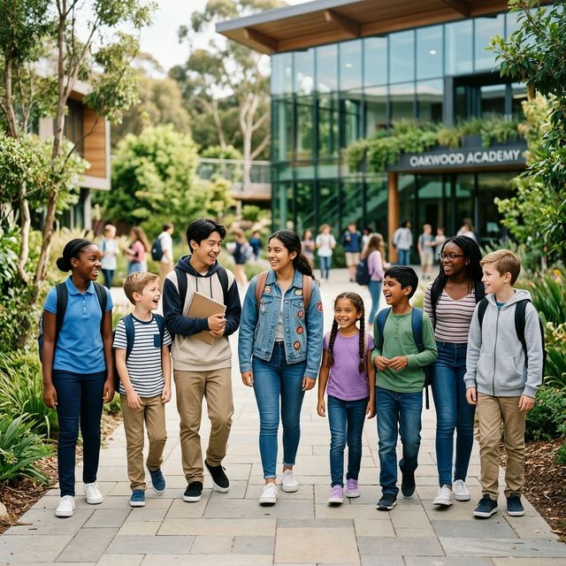 Estudantes sorrindo no campus
